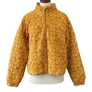 Sonoma Womens Size XL Gold/Mustard Yellow Floral Full Zip Quilted Jacket